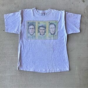 Vintage 2000s Men’s Grey Baseball Art Graphic Tshirt (XL)